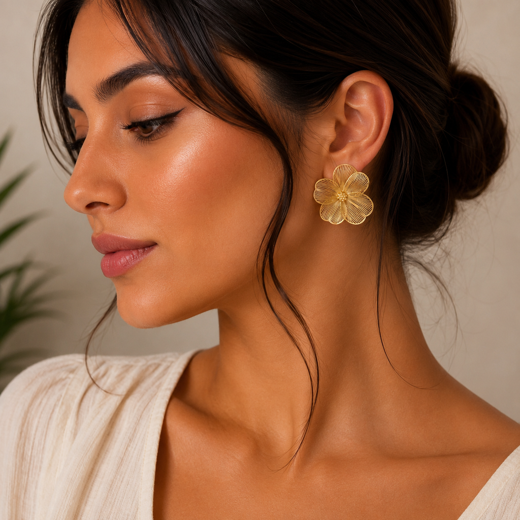 Elegant Gold Floral Stud Earrings