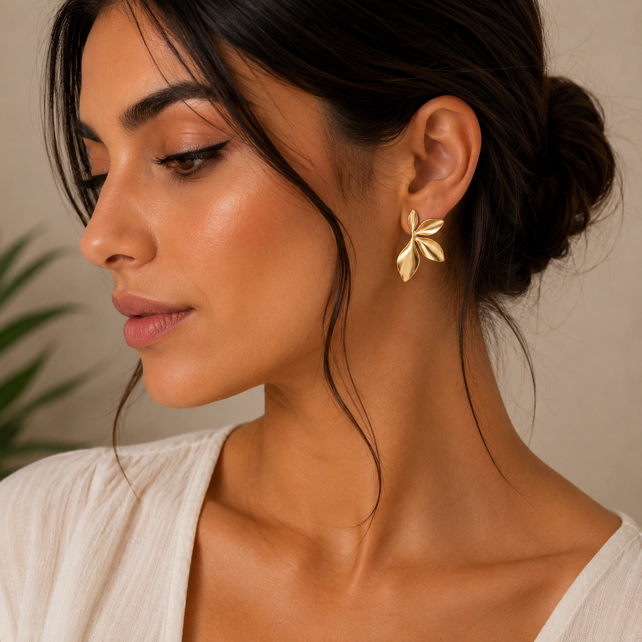 Gold Leaf Cluster Stud Earrings