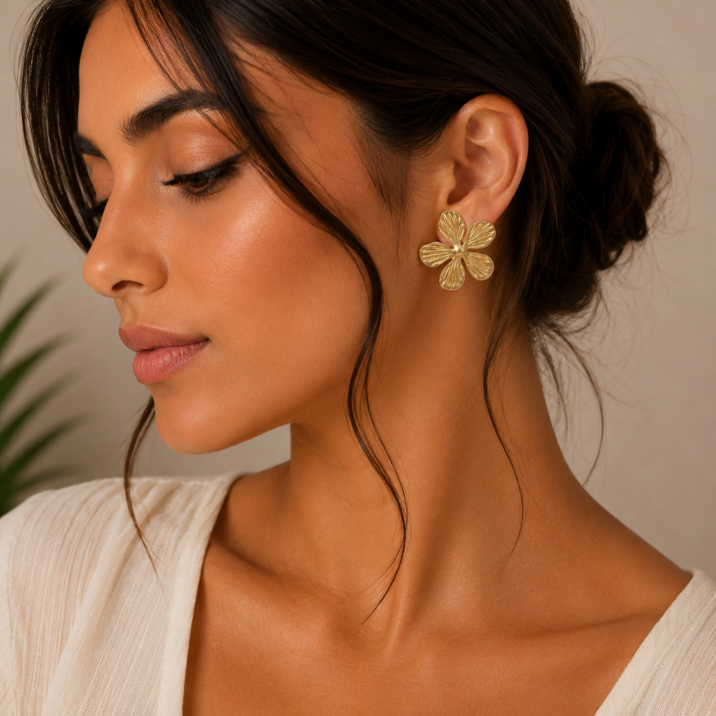 Gold Floral Stud Earrings