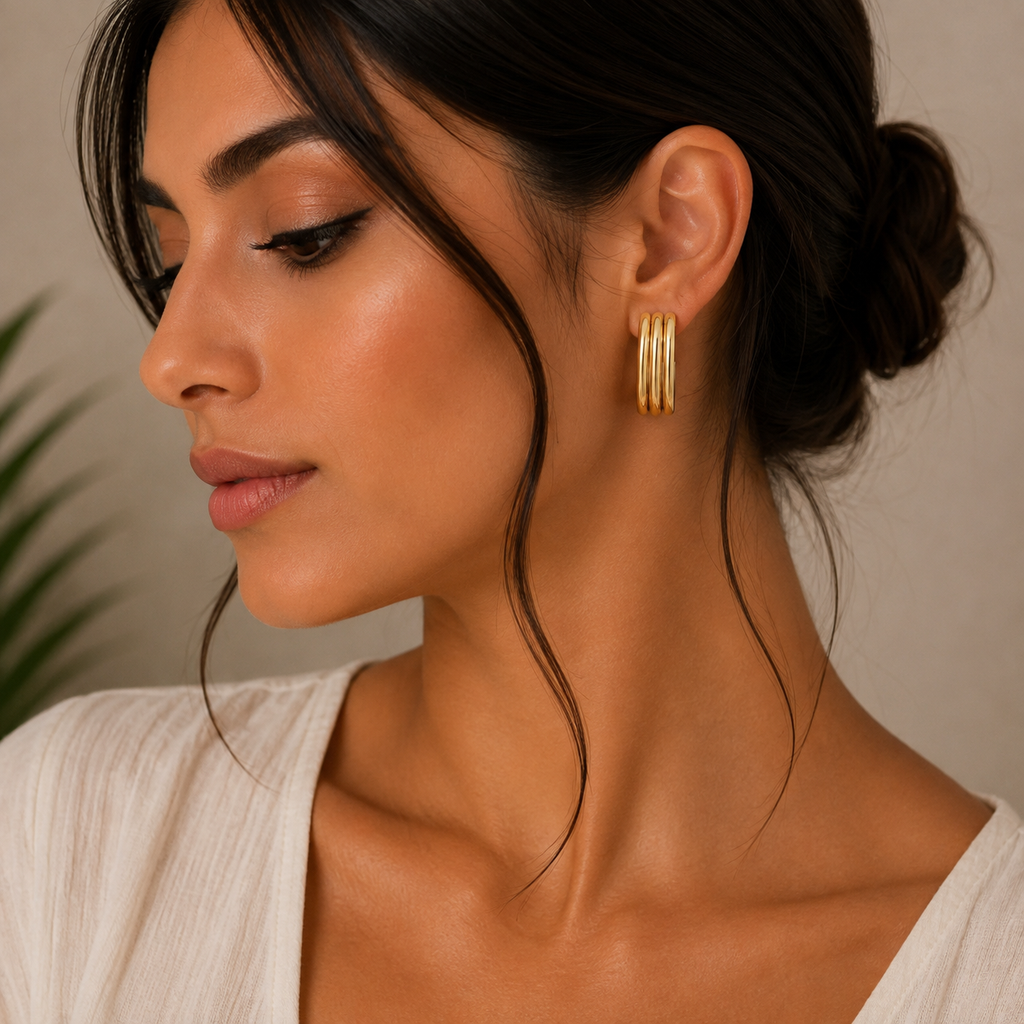 Triple Band Gold Hoop Earrings