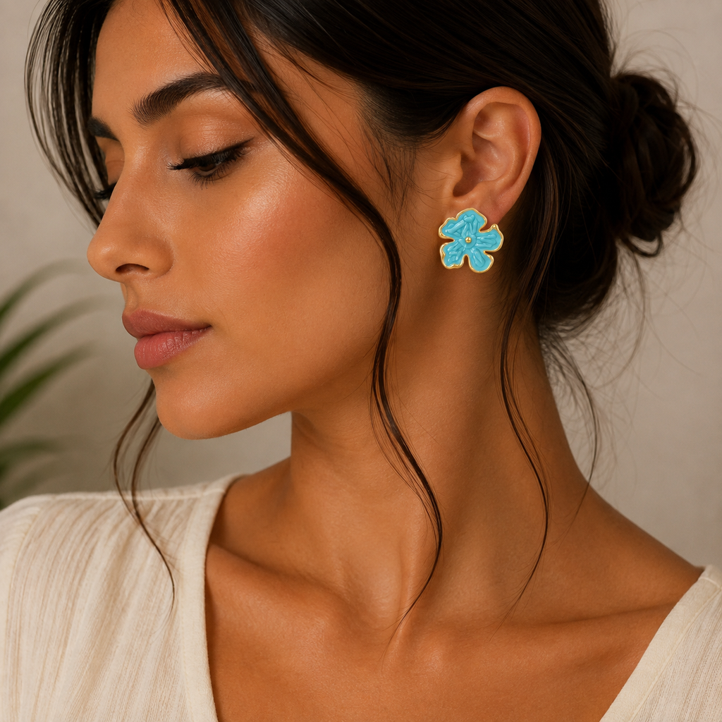 Turquoise Floral Stud Earrings