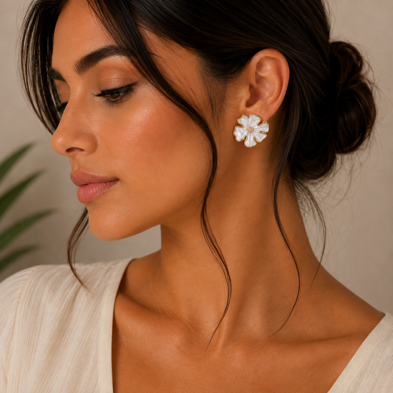 Pearlescent Floral Stud Earrings