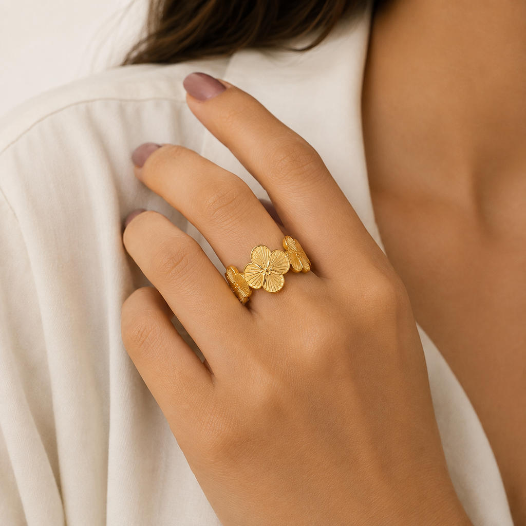 Golden Floral Statement Ring