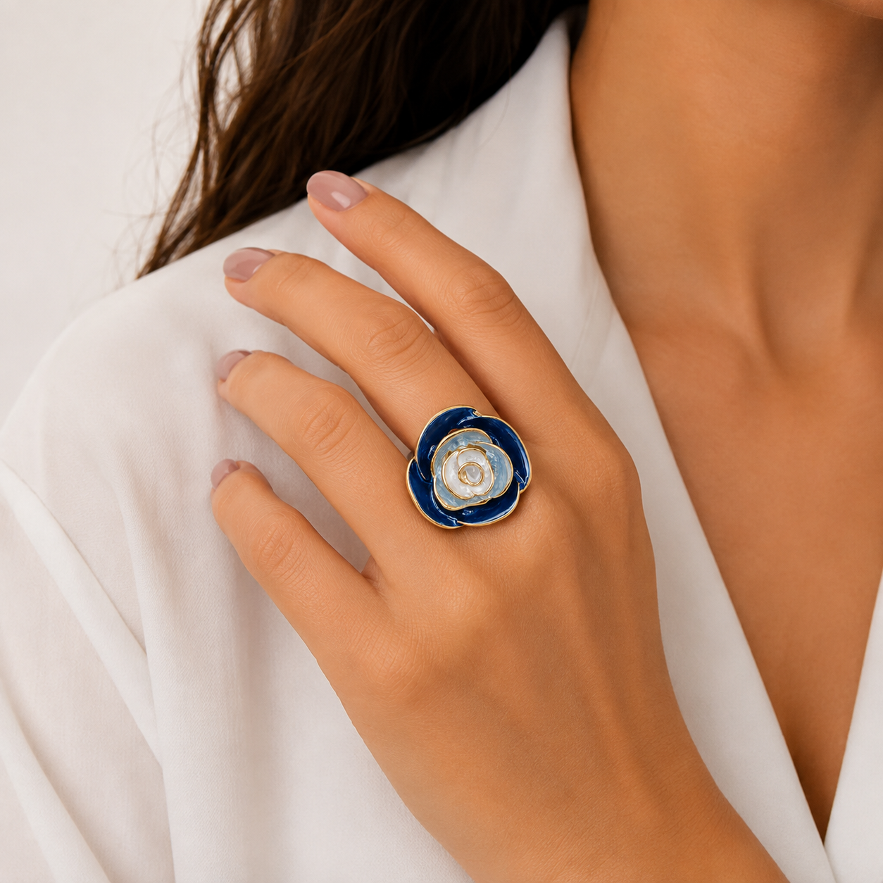 Blue Rose Statement Ring