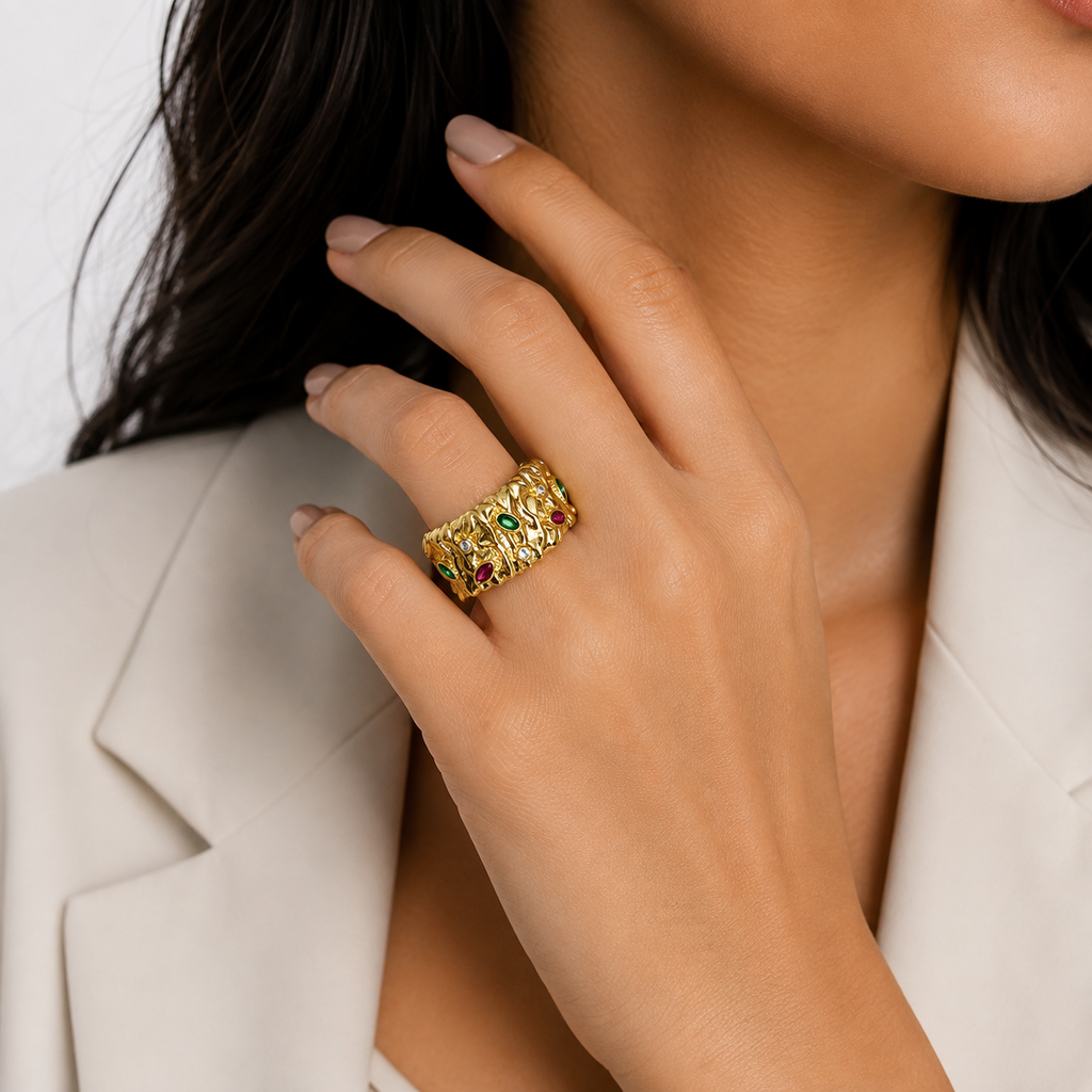 Textured Gemstone Statement Ring