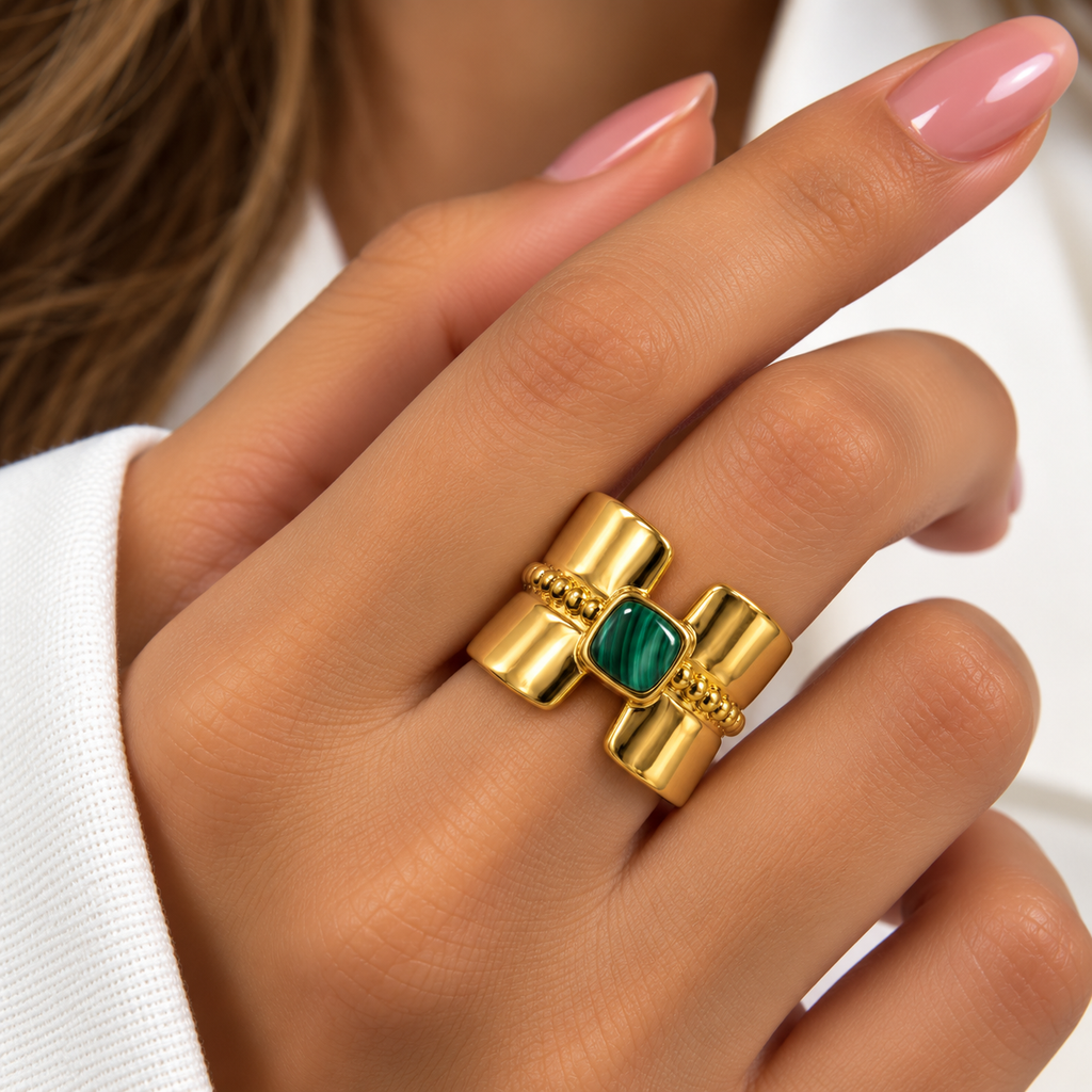 Golden Emerald Statement Ring