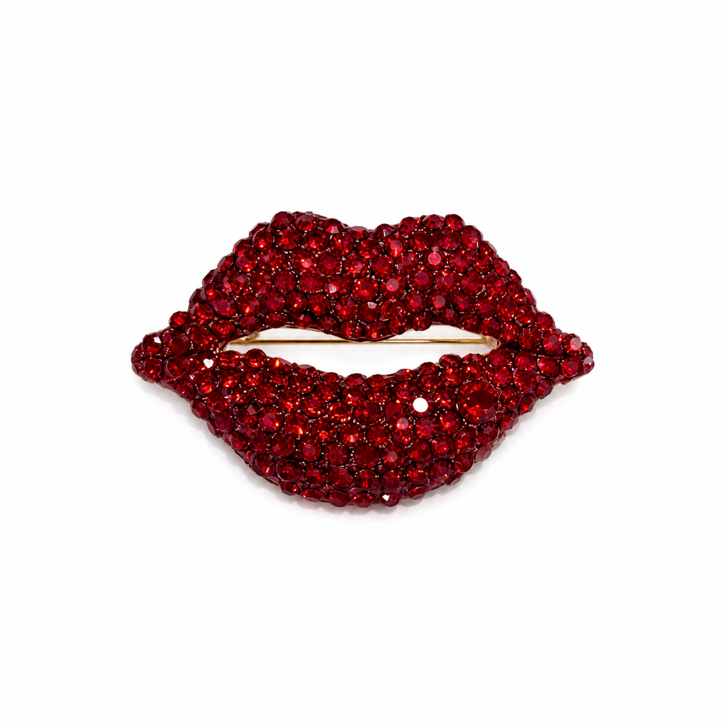 Red Crystal Lips Brooch