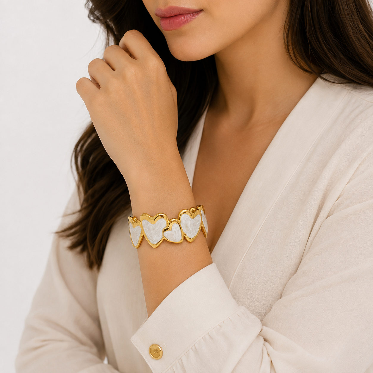 White Heart Gold Bracelet
