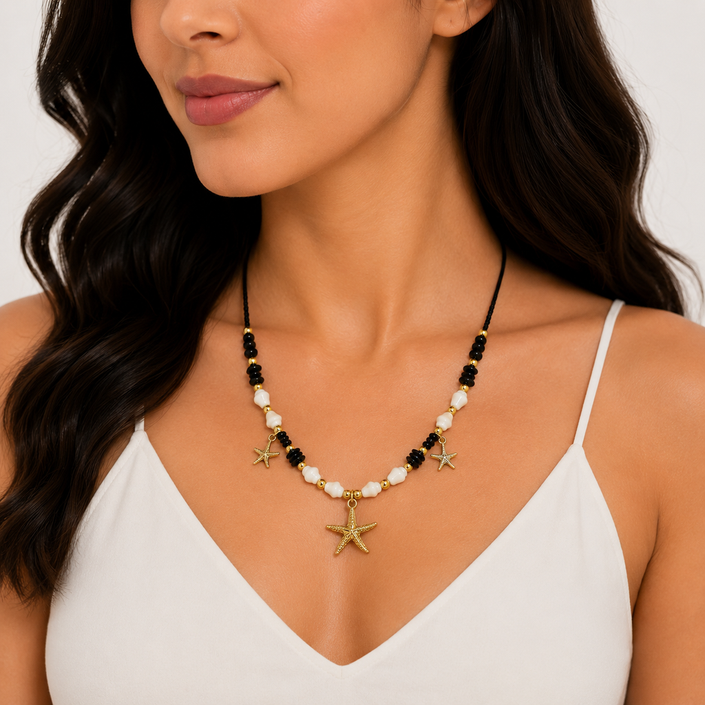 Black & Gold Starfish Necklace