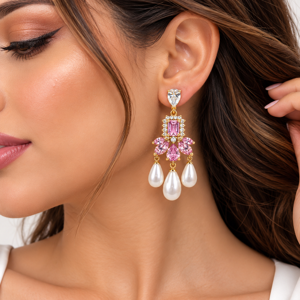 Blush Pearl Chandelier Earrings 🌸