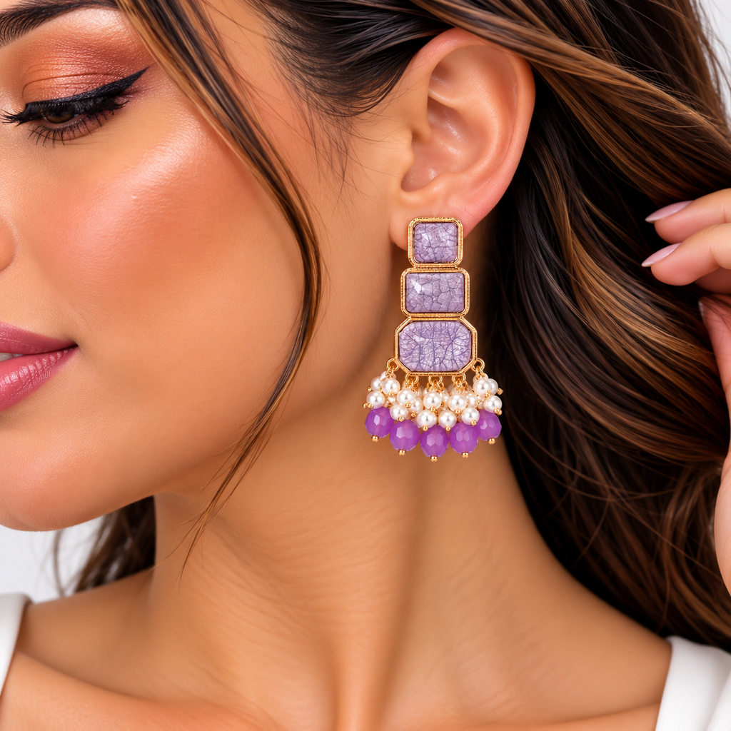 Lavender Pearl Chandelier Earrings 💜✨