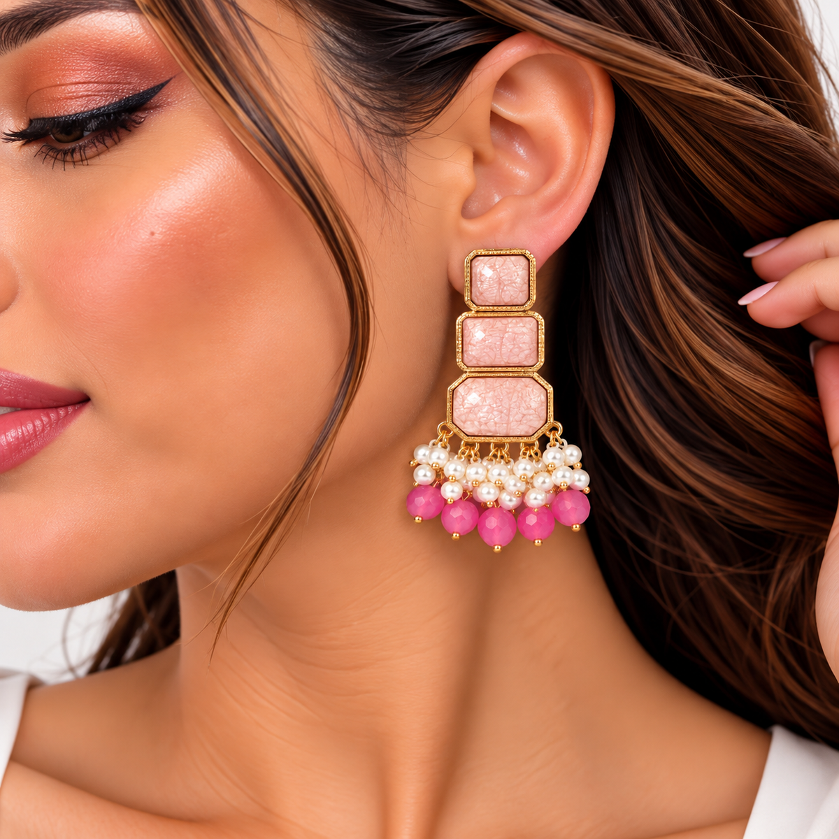 Blush Pink Pearl Tassel Earrings 🌸�