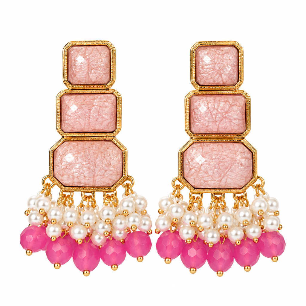 Blush Pink Pearl Tassel Earrings 🌸�
