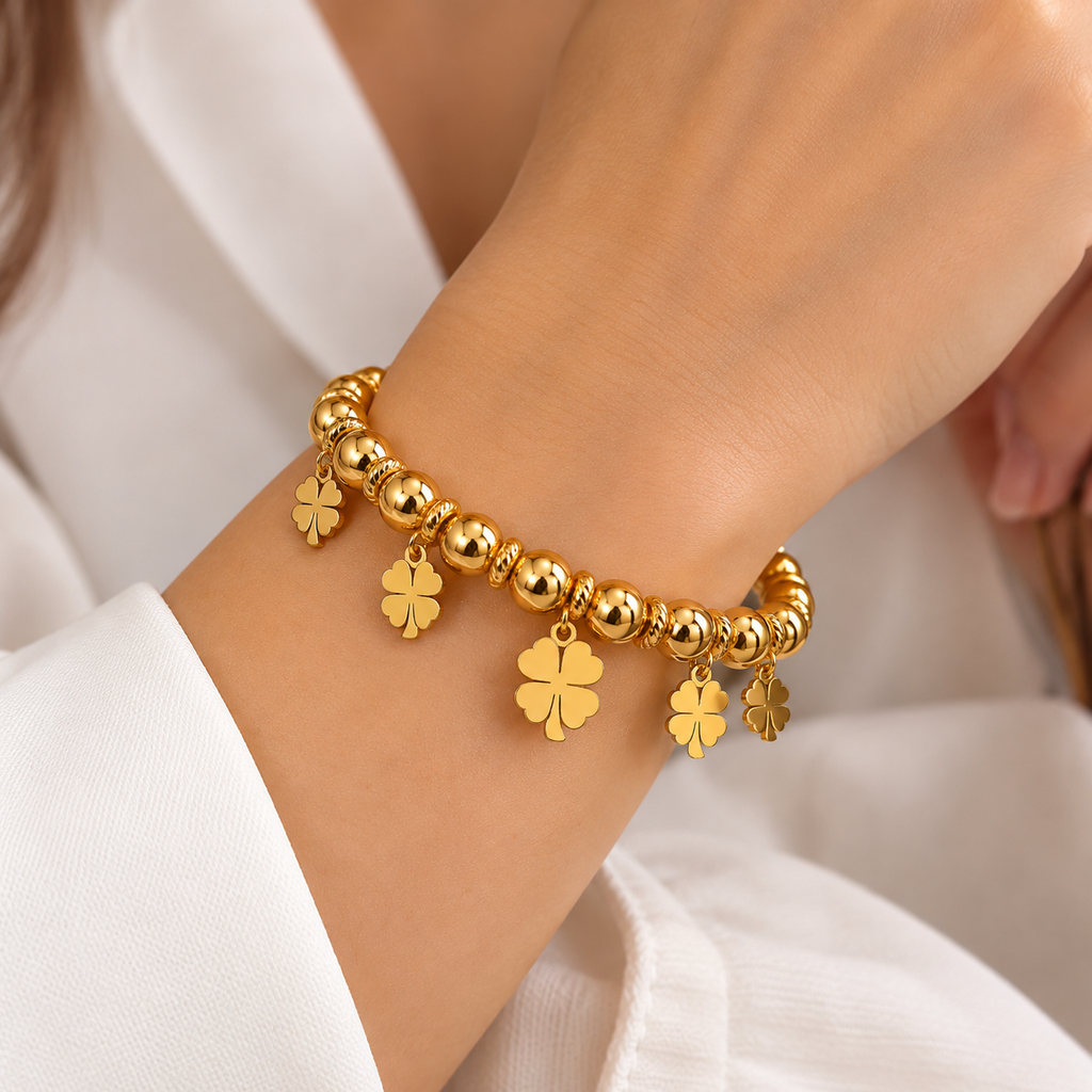 Golden Clover Charm Bracelet ✨