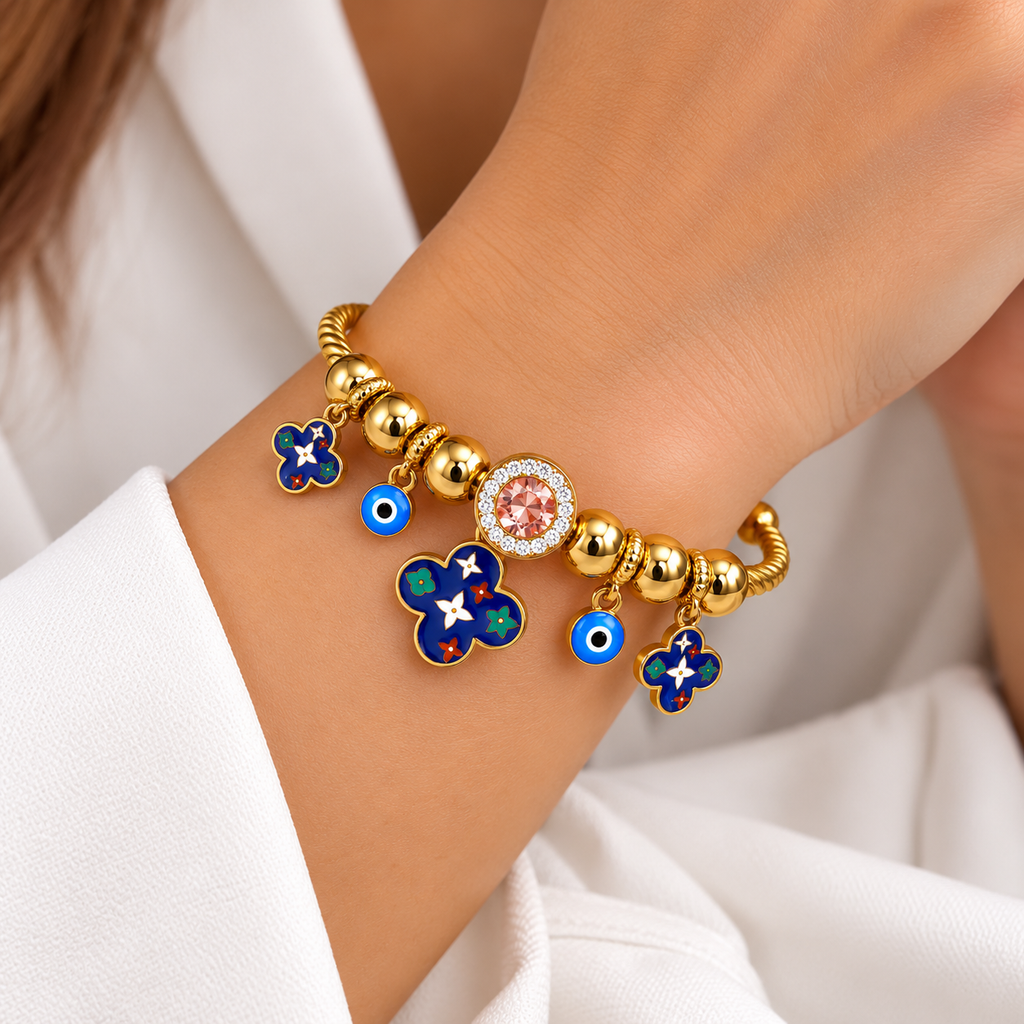 Royal Blue Clover Charm Bracelet 💙✨