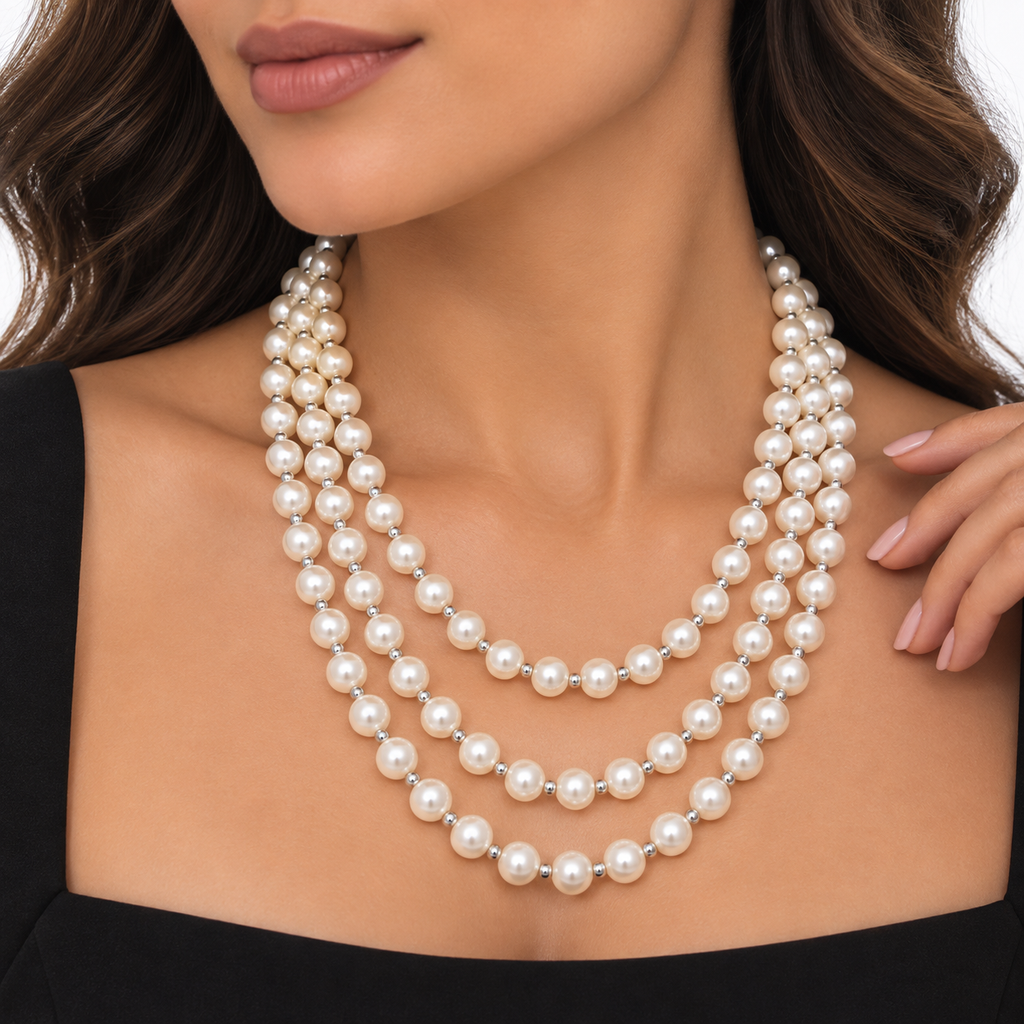 Elegant Three-Strand Pearl Necklace.