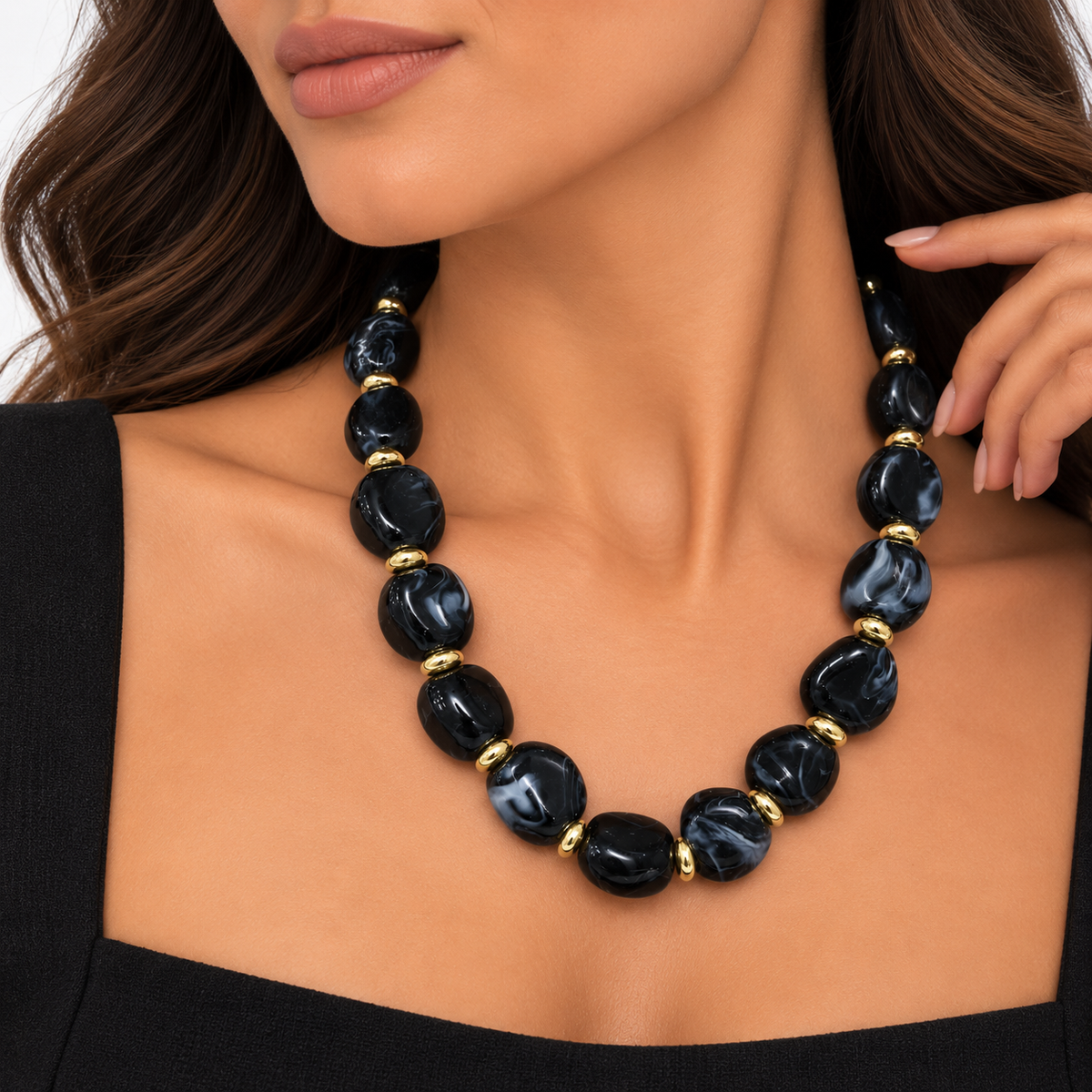 Black Marble Gold Necklace