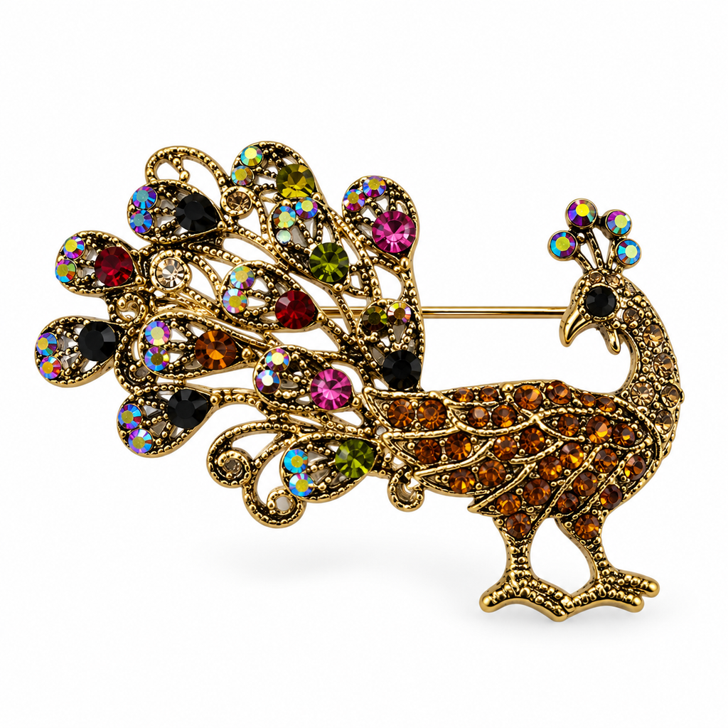 Elegant Jeweled Peacock Brooch