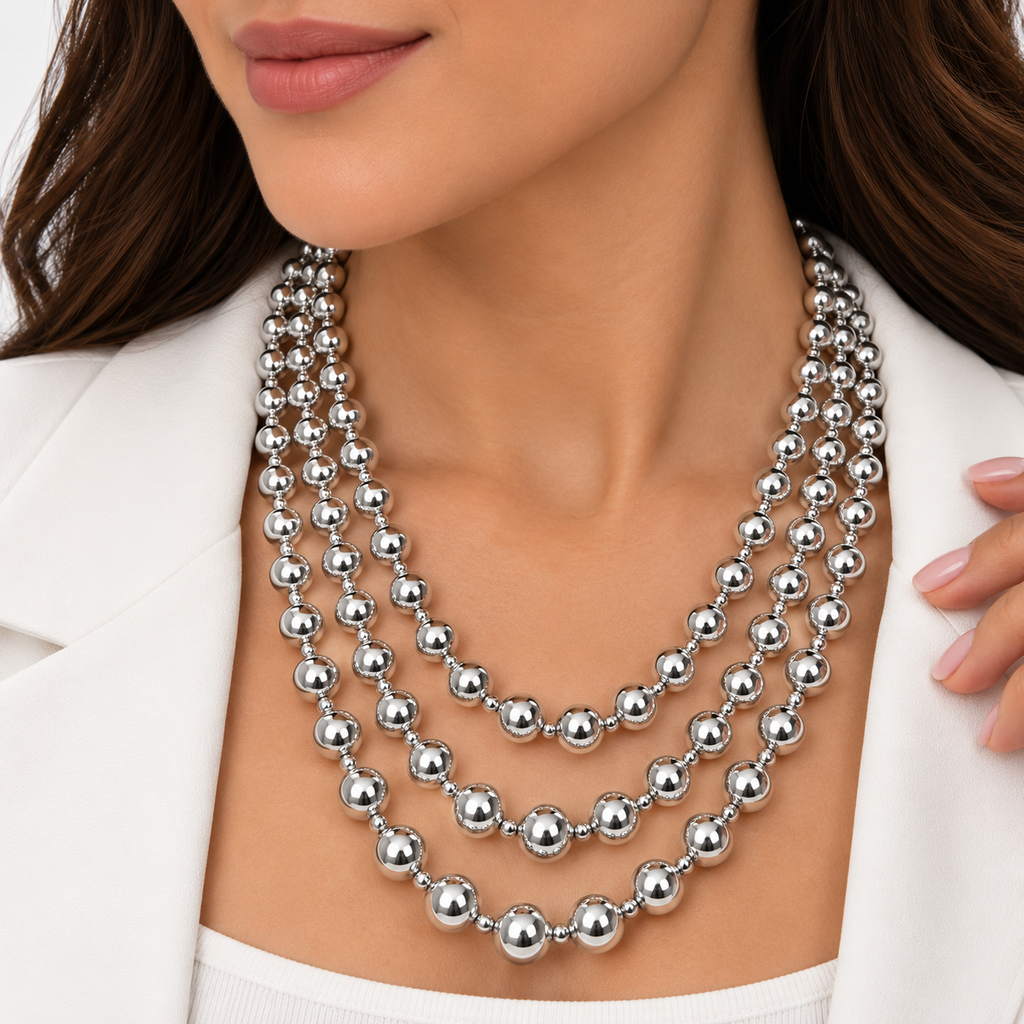 Elegant Silver Beaded Necklace
