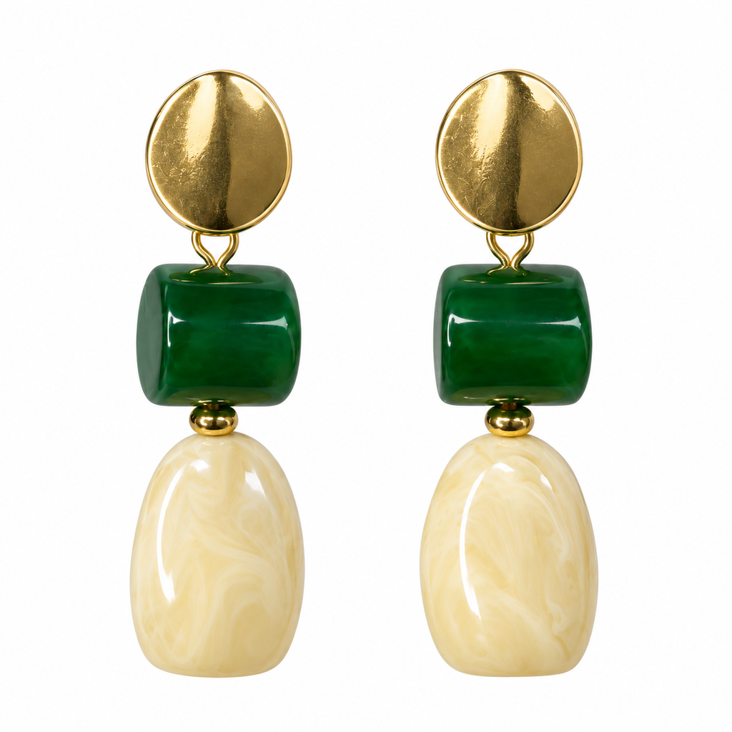 Elegant Green & Ivory Drop Earrings