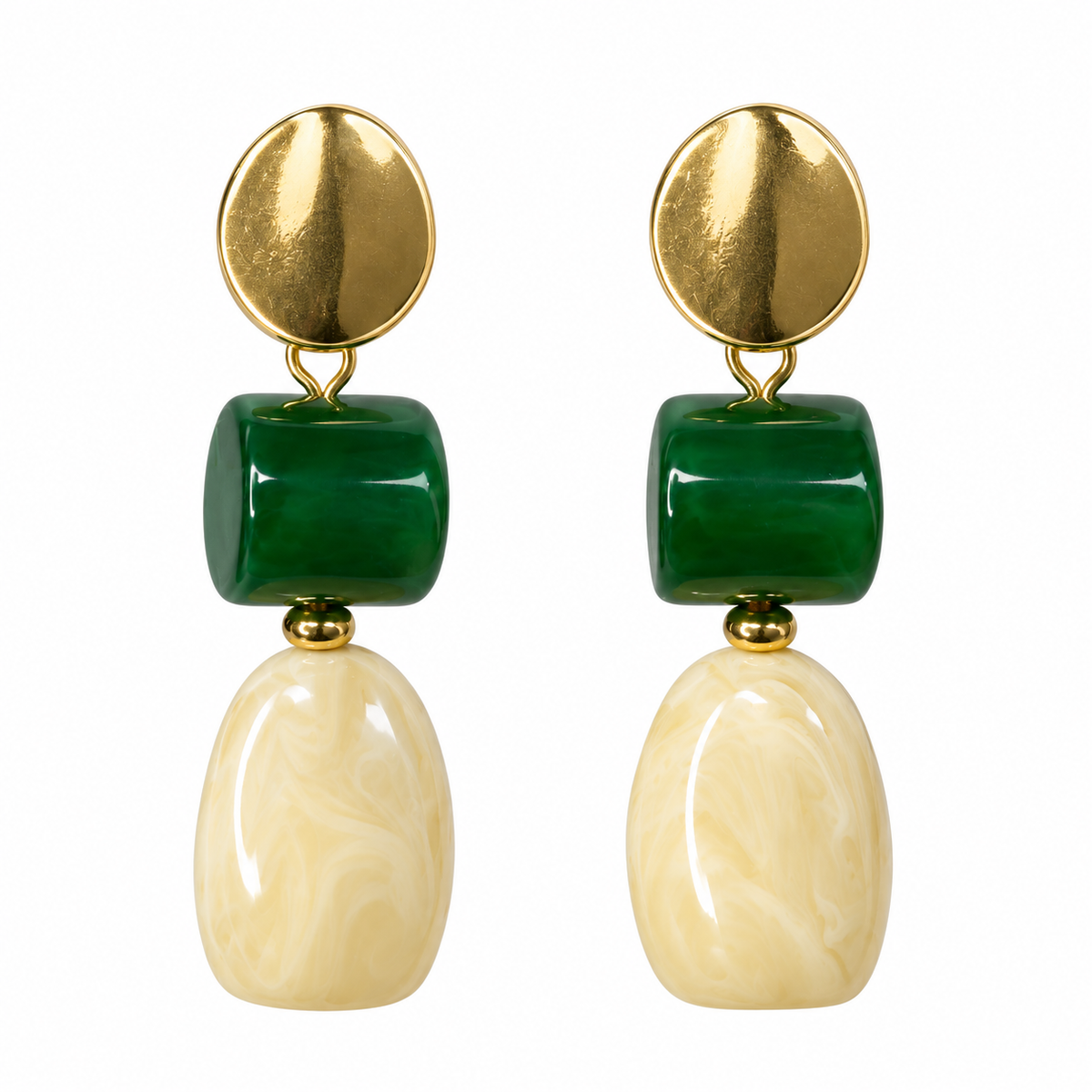 Elegant Green & Ivory Drop Earrings