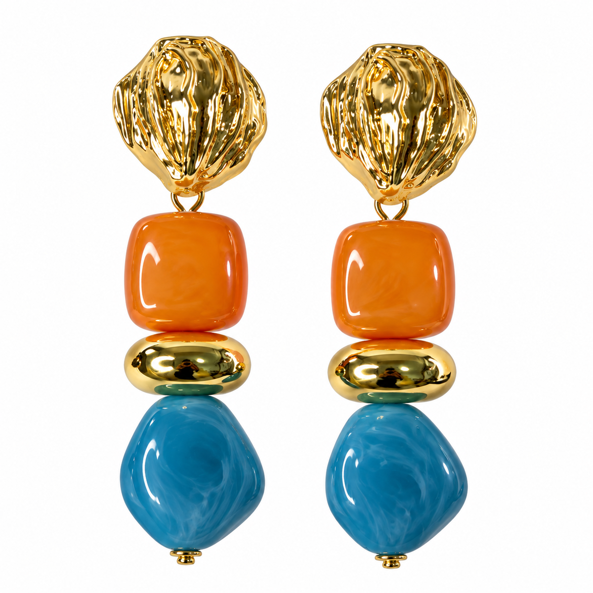 Elegant Orange & Blue Drop Earrings