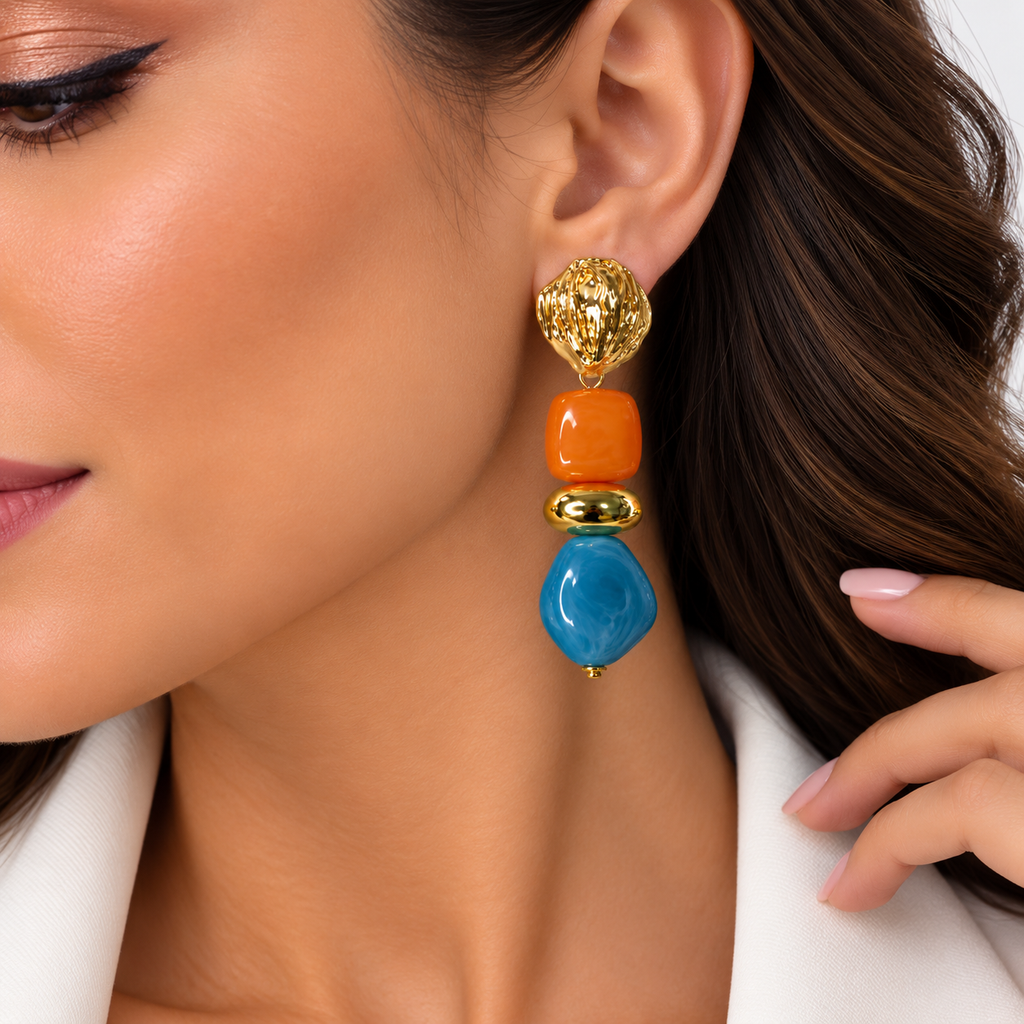 Elegant Orange & Blue Drop Earrings