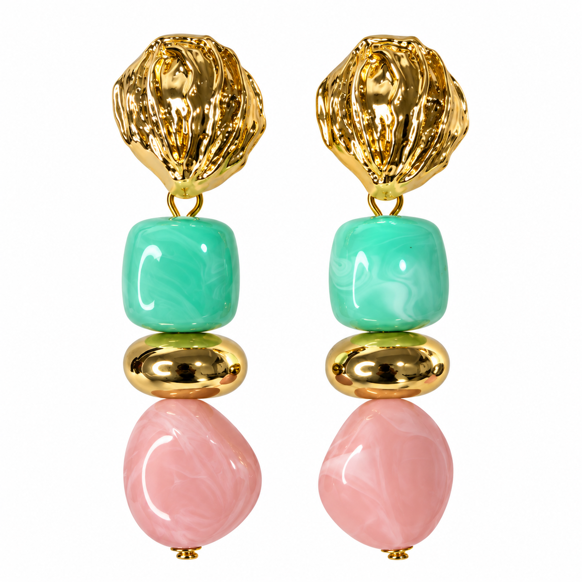 Elegant Mint & Pink Drop Earrings