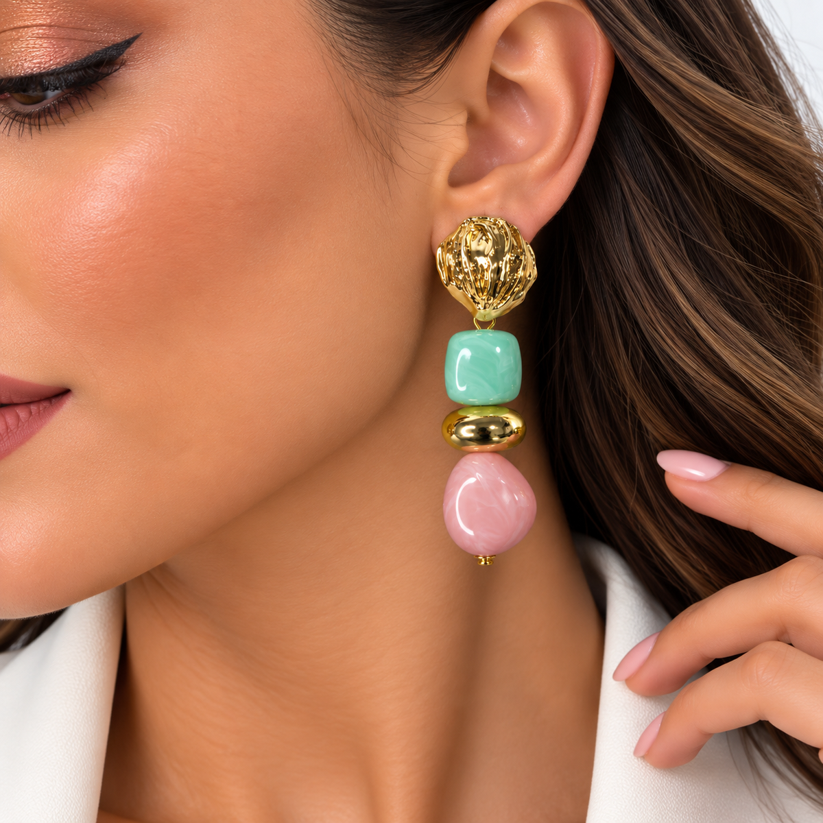 Elegant Mint & Pink Drop Earrings