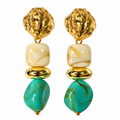 Elegant Gold, Ivory & Turquoise Drop Earrings
