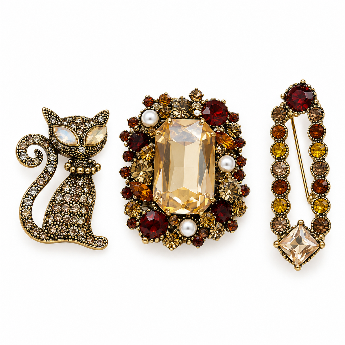 Vintage Crystal Brooch Set