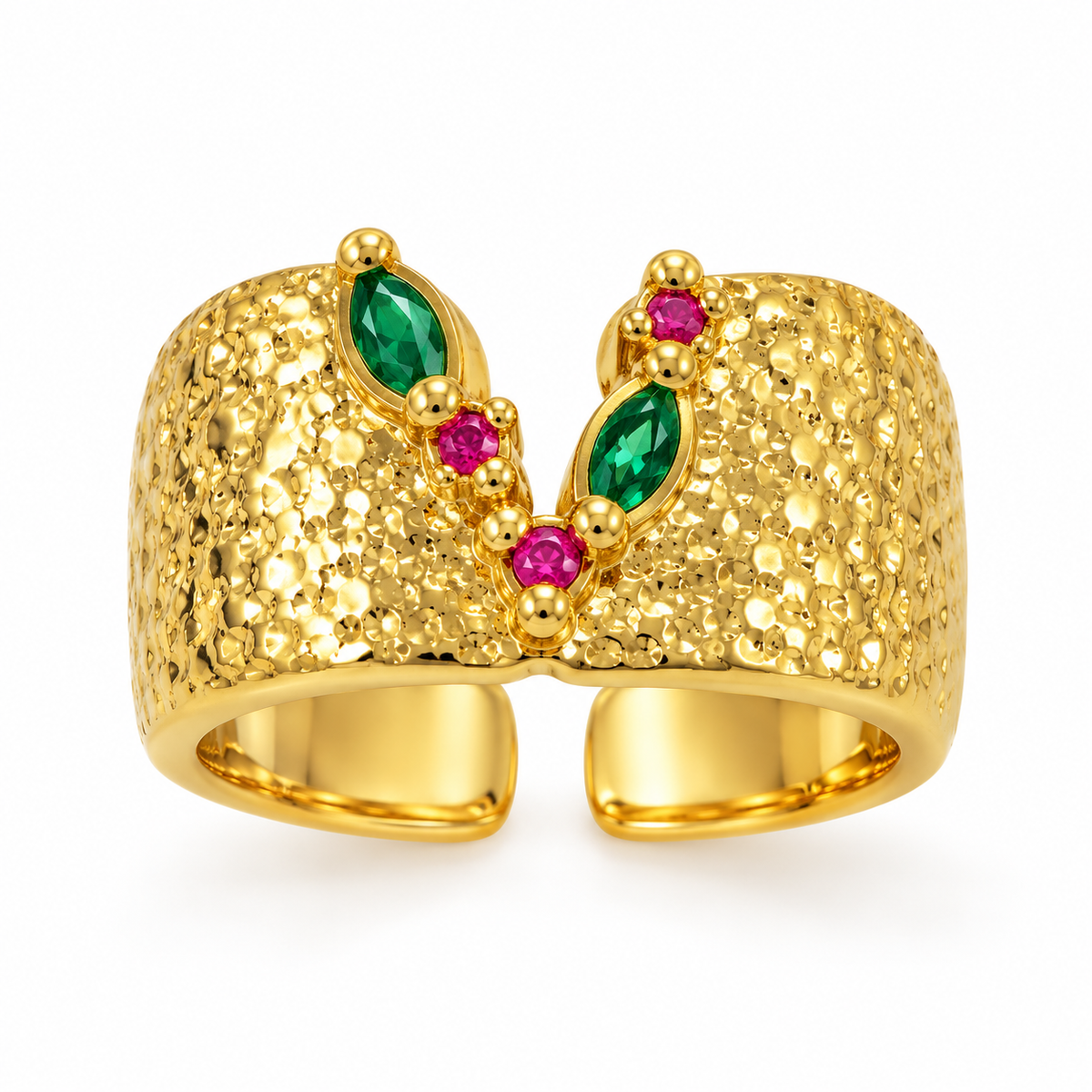 Golden Emerald Cuff Ring