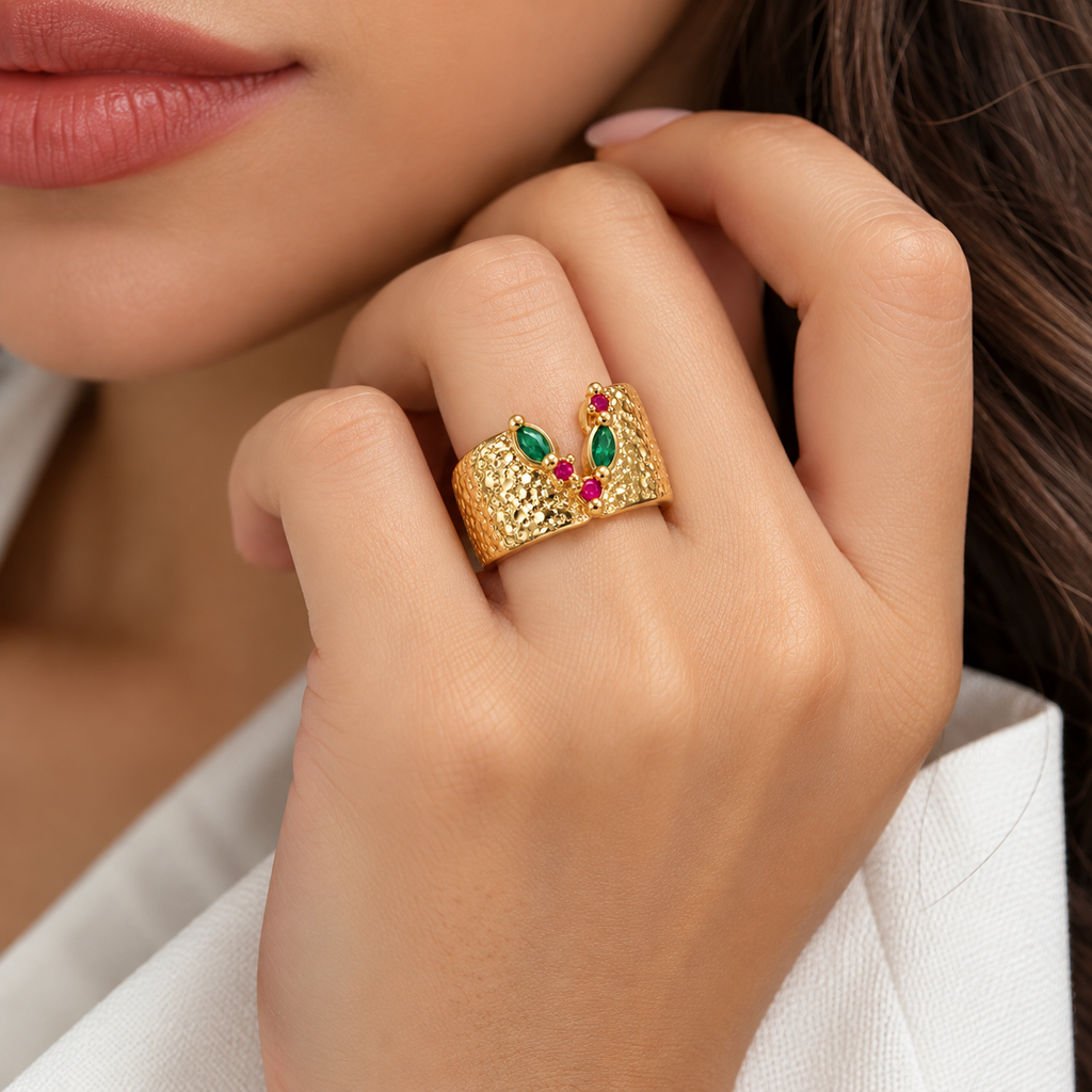 Golden Emerald Cuff Ring