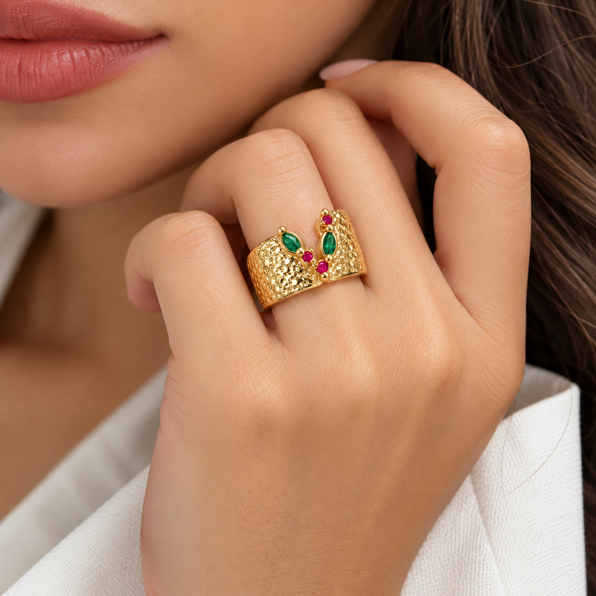 Golden Emerald Cuff Ring