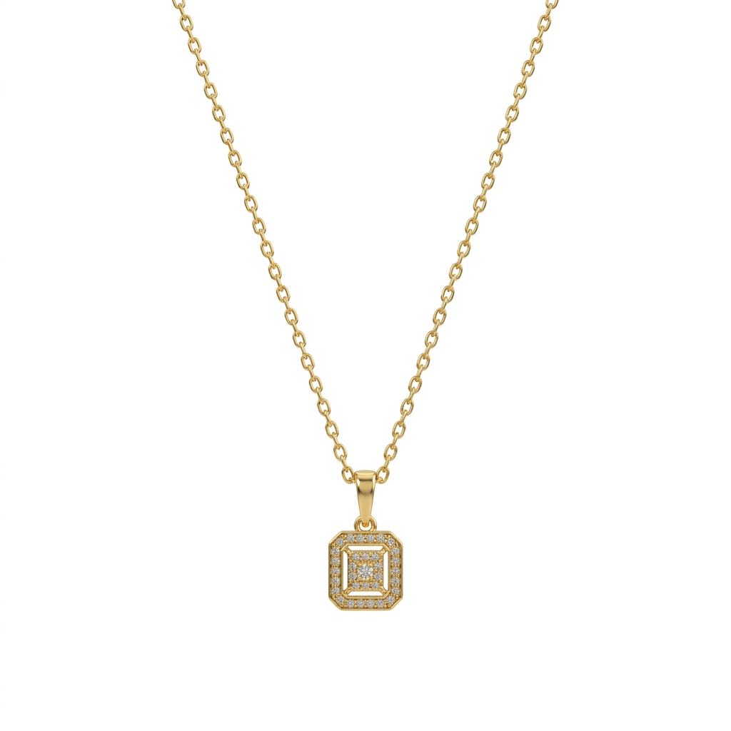 Gold Crystal Square Frame Pendant Necklace