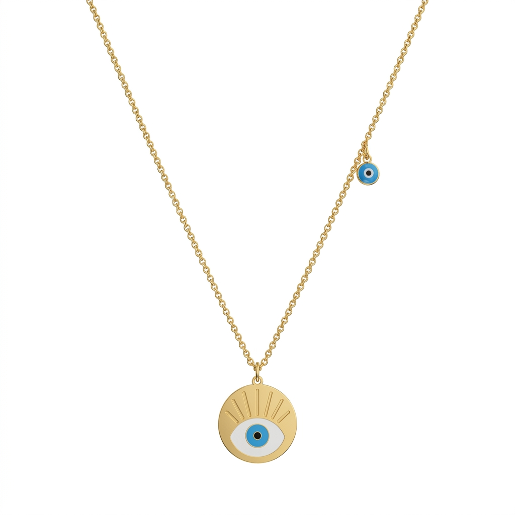 Gold Evil Eye Disc Pendant Necklace