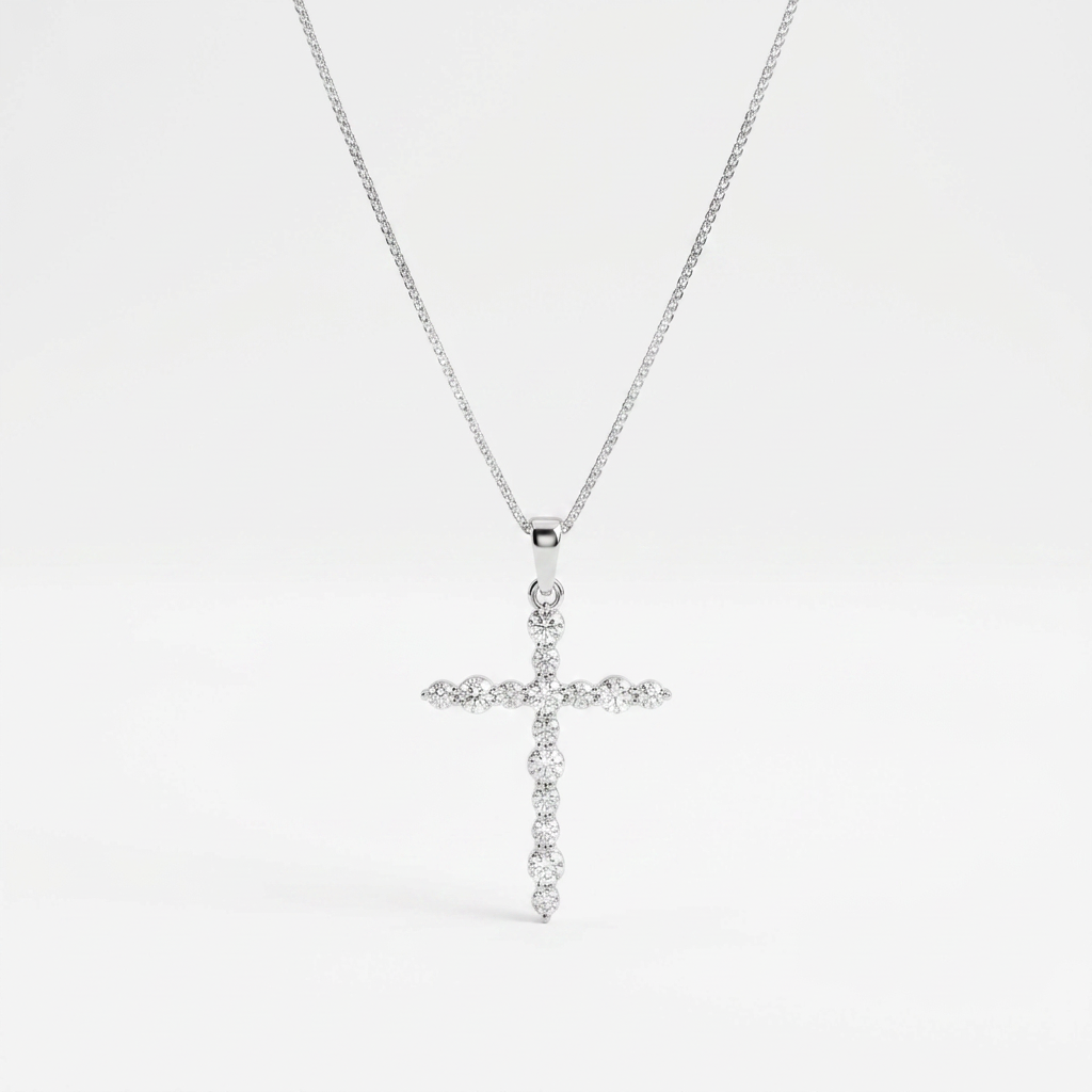 Silver Crystal Cross Pendant Necklace