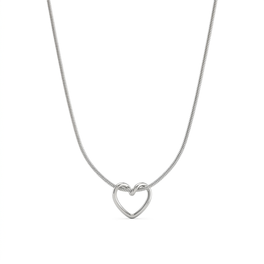 Silver Open Heart Snake Chain Necklace