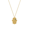 Gold Hamsa Hand Evil Eye Pendant Necklace