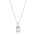 Silver Crystal Oval Link Pendant Necklace