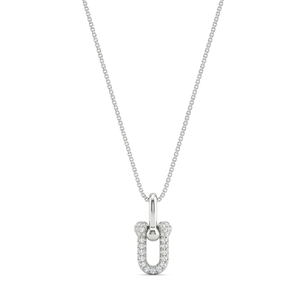 Silver Crystal Oval Link Pendant Necklace