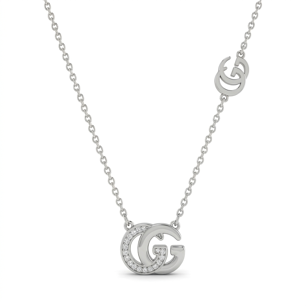 Silver Double G Crystal Pendant Necklace