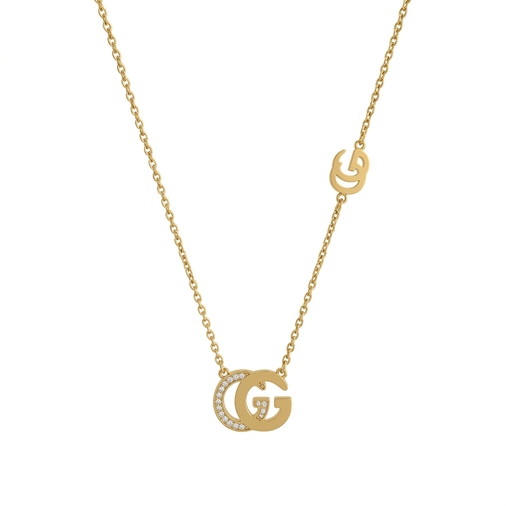 Gold Double G Crystal Pendant Necklace