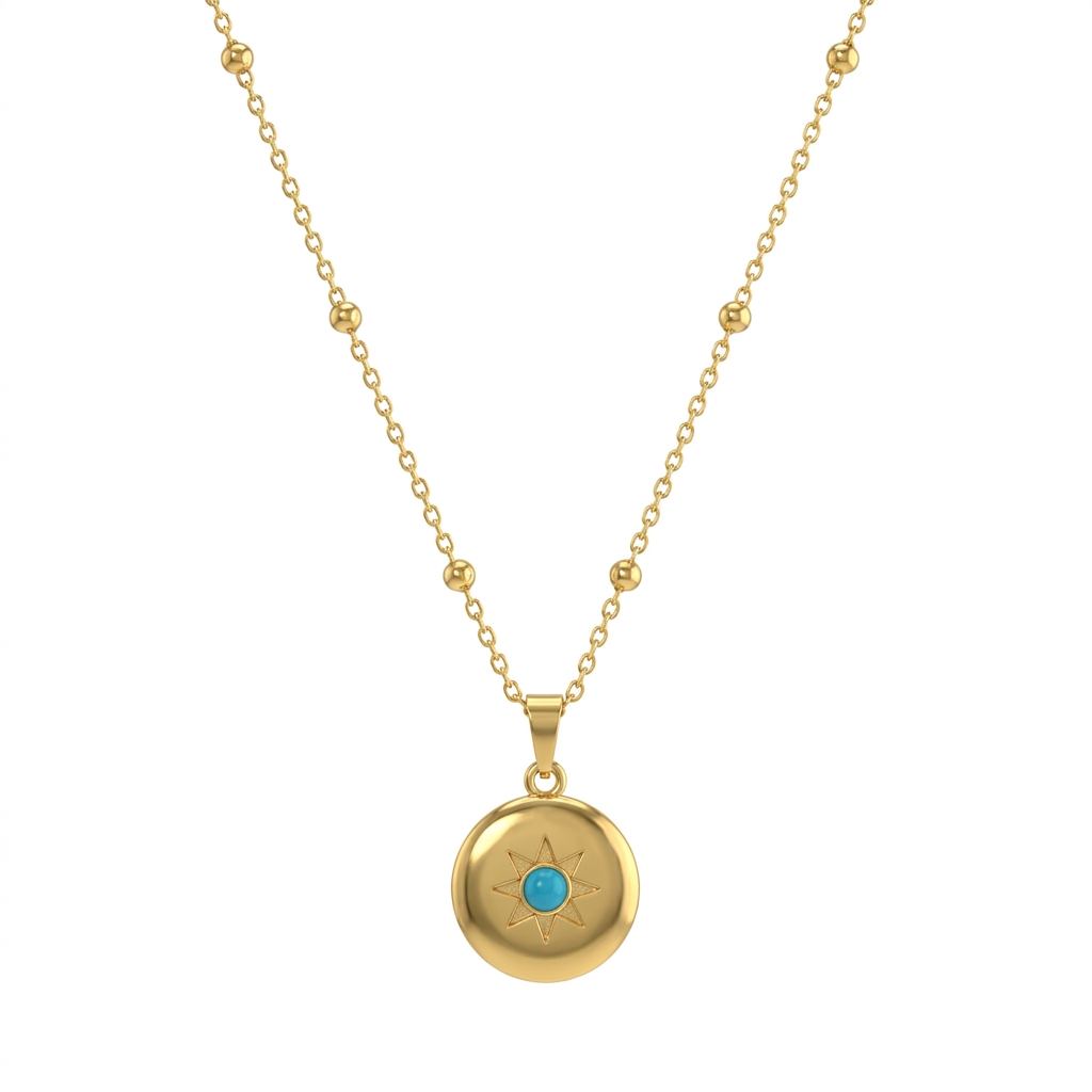 Gold Turquoise Star Coin Pendant Necklace