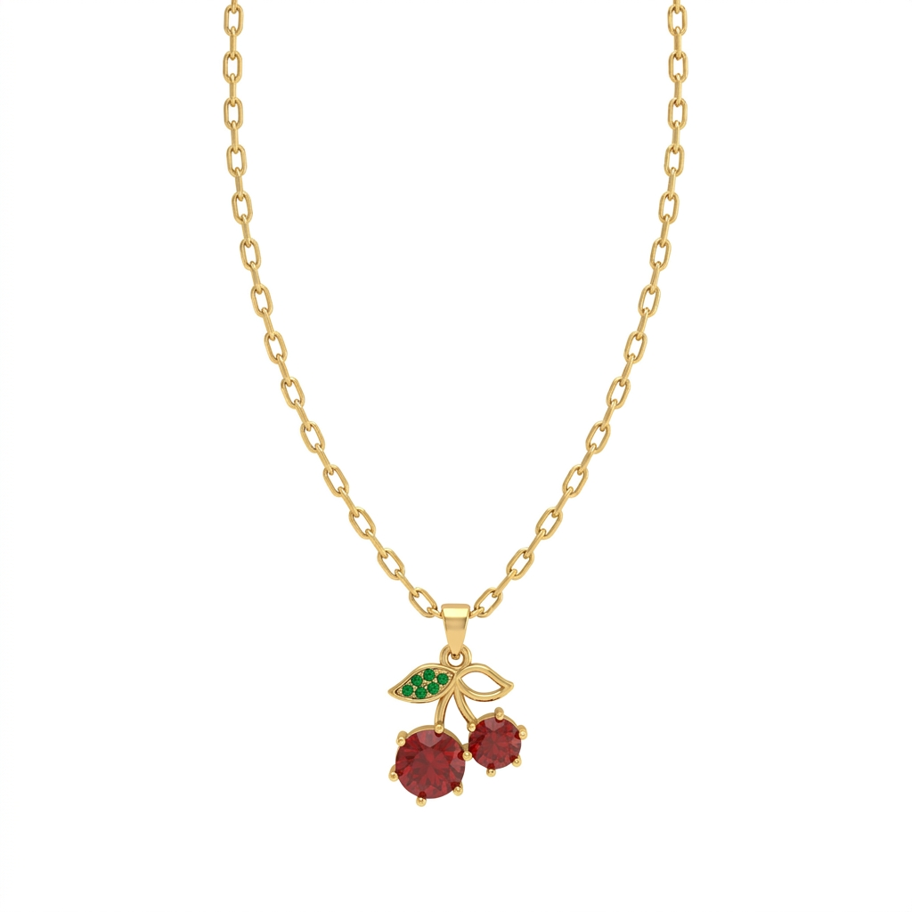 Gold Cherry Crystal Pendant Necklace