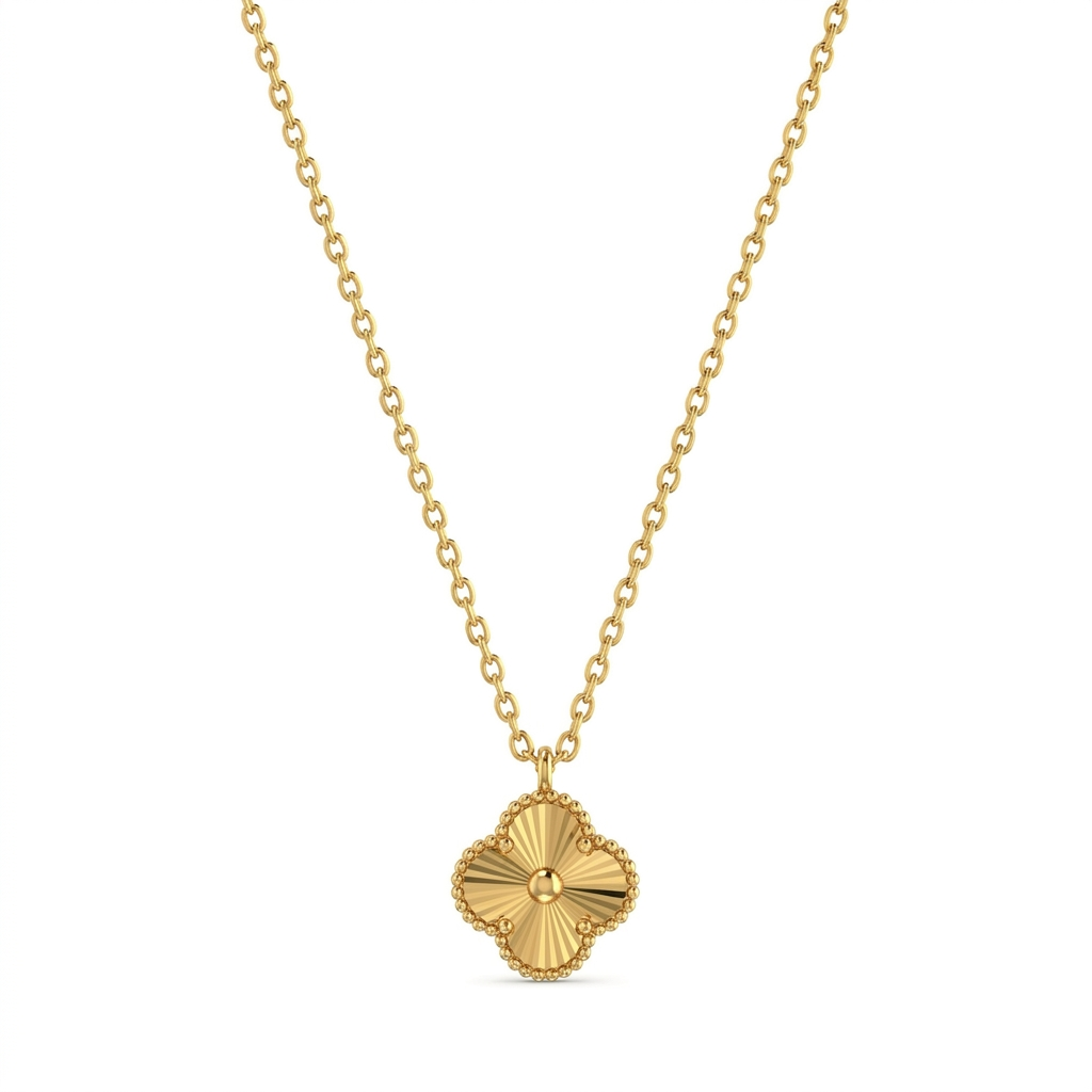 Gold Ribbed Clover Pendant Necklace