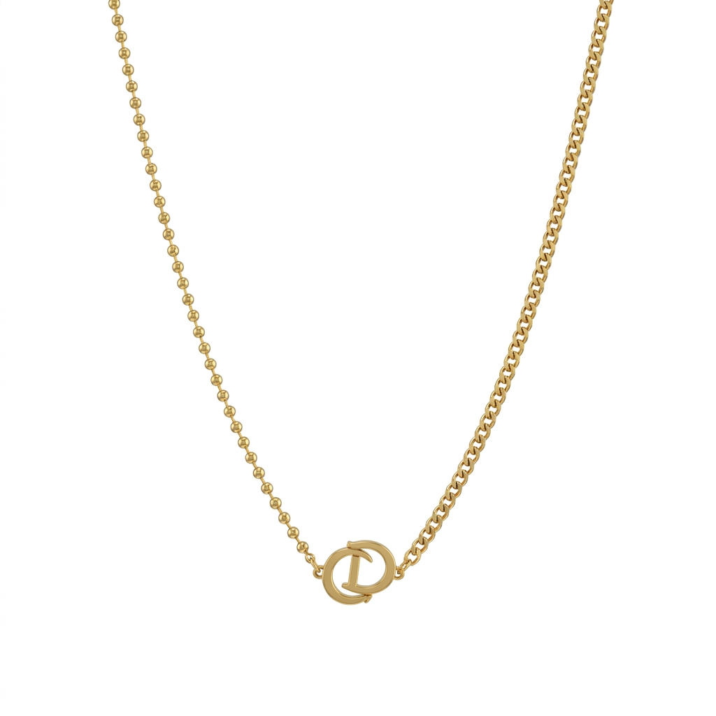 Gold Two-Tone Logo Mixed Chain Necklace