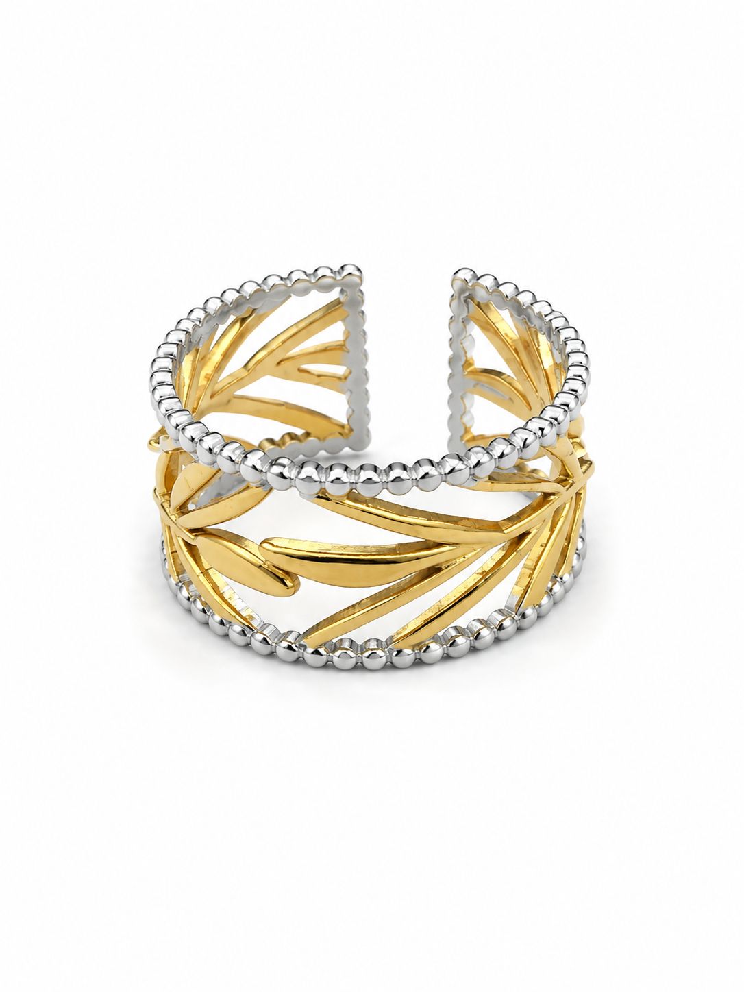 Two-Tone Leaf Beaded Cuff Ring