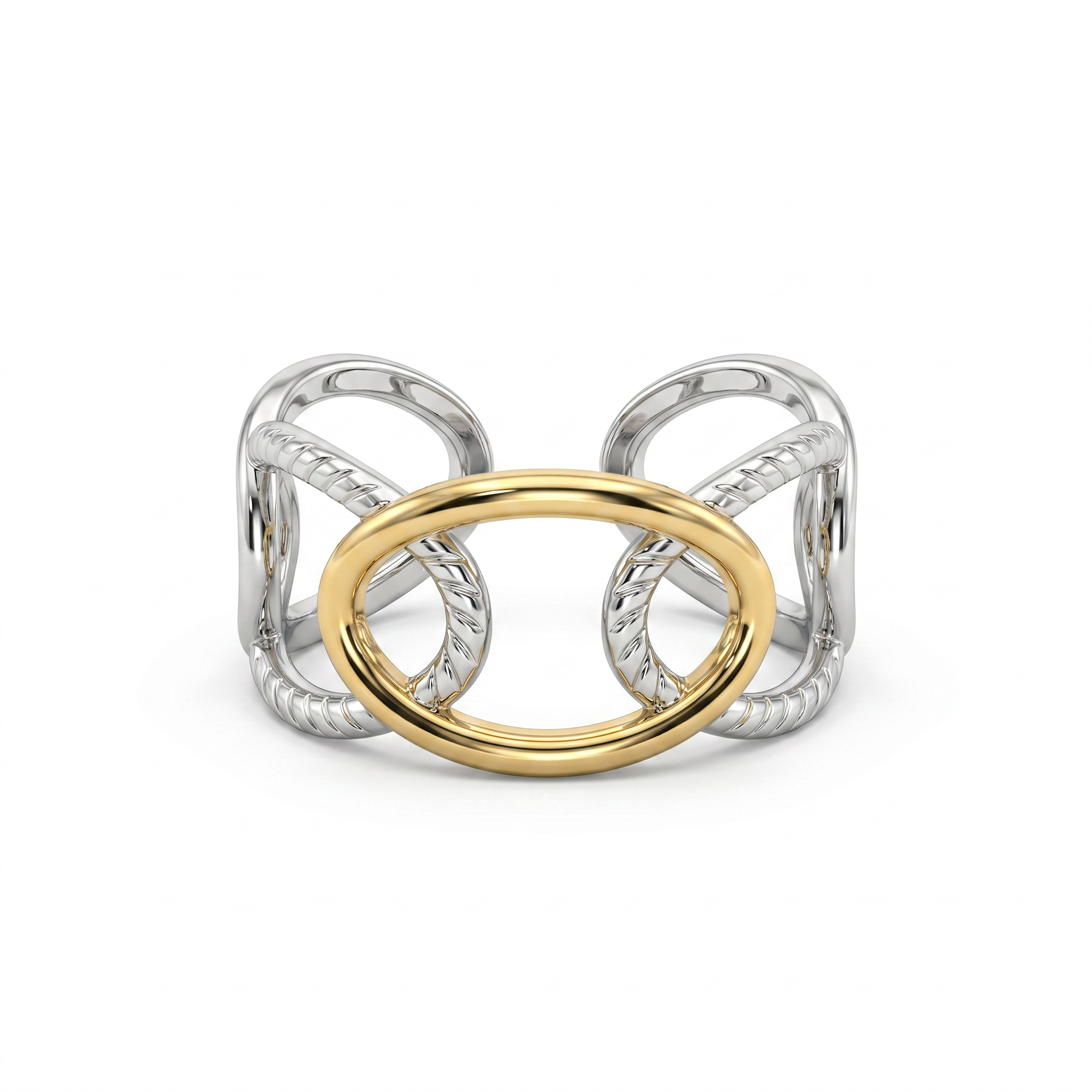 Two-Tone Oval Link Cuff Ring