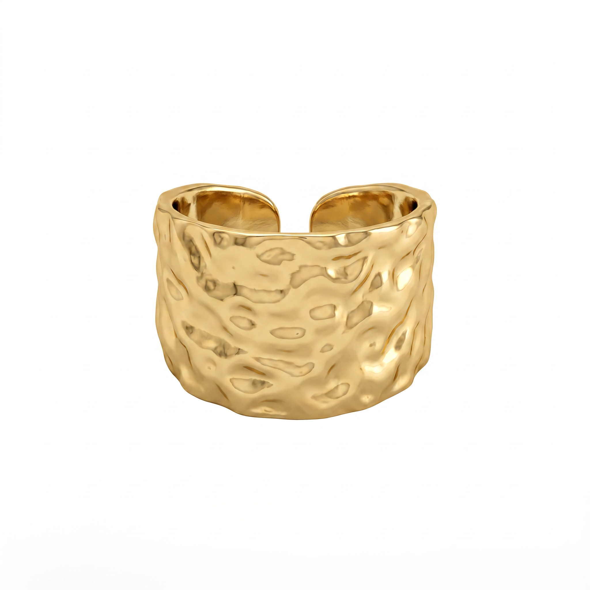 Gold Hammered Wide Cuff Ring